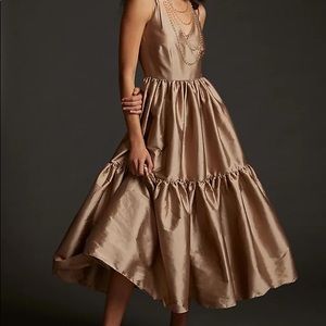 Anthropologie Bloni Tea Length Tan Dress NWT